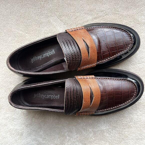 Jeffrey Campbell Lenna Brown Patent & Croc Embossed Leather Penny Loafer Women 6 - Picture 8 of 16